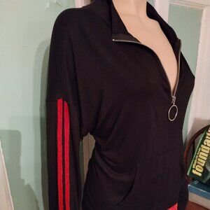Ultra Flirt Red & Black Zip Front Blouse Size XL